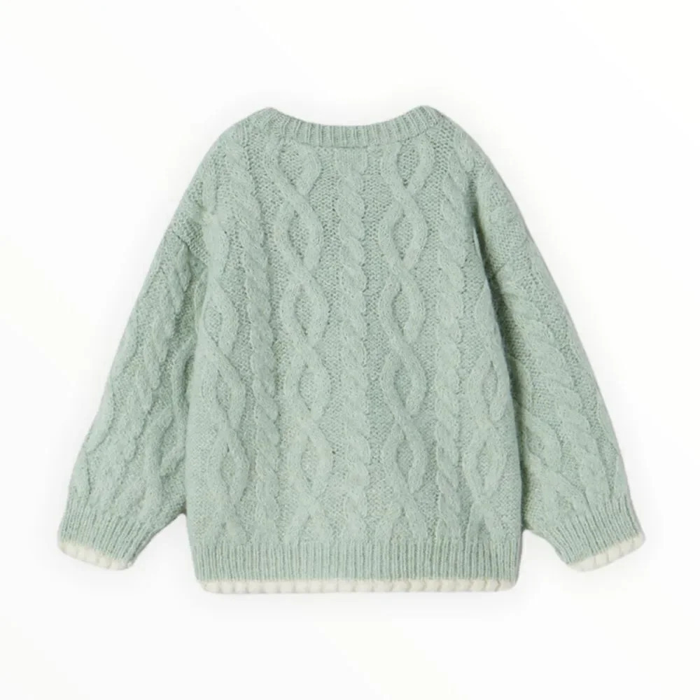 ZARA Kids | Sea Green | JACQUARD CABLE KNIT SWEATER - Picture 2 of 5